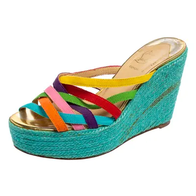 Christian Louboutin Multicolor Fabric Crepon Espadrille Wedge Sandals Size