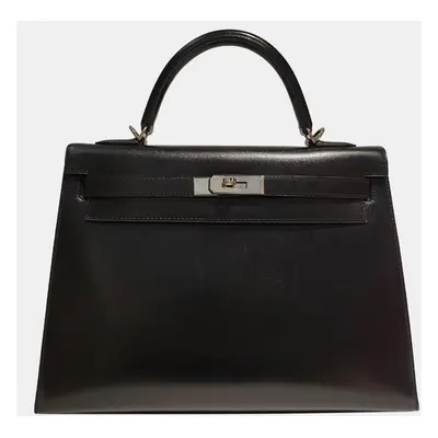 Hermes Black Box Leather Kelly PHW Bag