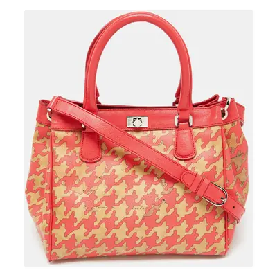 Alviero Martini 1A Classe Beige/Red Geo Print Coated Canvas and Leather Tote