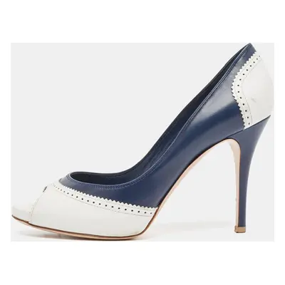 Gianvito Rossi White/Blue Leather Peep Toe Pumps Size