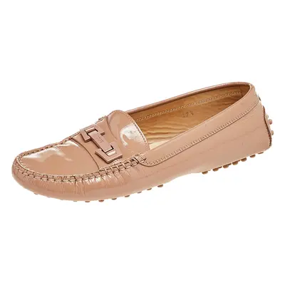 Tod's Beige Patent Leather Logo Bit Slip On Loafers Size 37.5