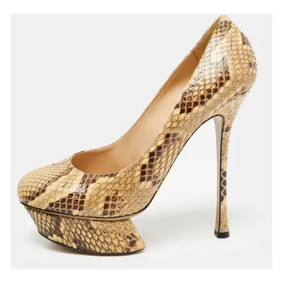 Nicholas Kirkwood Cream/Brown Python Leather Platform Pumps Size