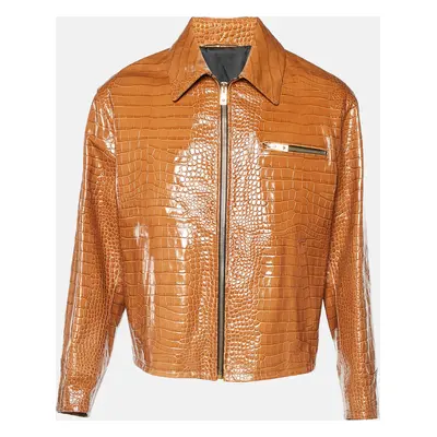 Versace Brown Crocodile Embossed Leather Jacket