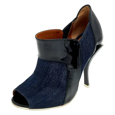 Fendi Blue/Black Denim And Patent Leather Peep Toe Booties Size