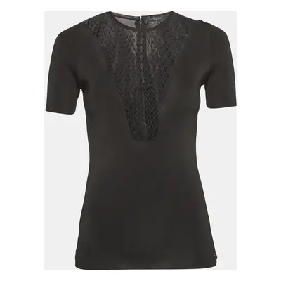 Gucci Black Mesh Insert Rib Knit Short Sleeve Top