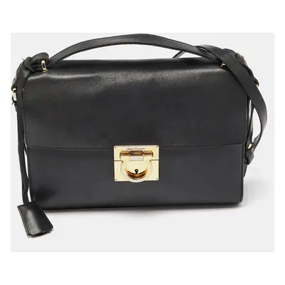 Salvatore Ferragamo Black Leather Gancio Lock Top Handle Bag