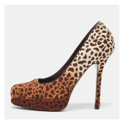 Gucci Brown Calf Hair Square Toe Platform Pumps Size