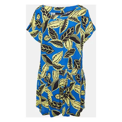 Boutique Moschino Blue Printed Rayon Shirred Detail Mini Dress