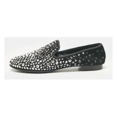 Giuseppe Zanotti Black Crystal Embellished Suede Smoking Slippers Size