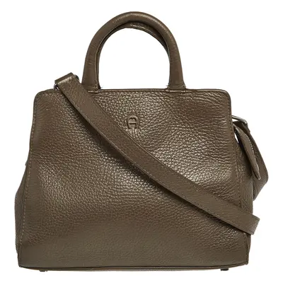 Aigner Dark Beige Grained Leather Cybill Tote