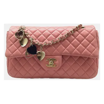 Chanel Pink Leather Matelasse Valentine Chain Shoulder Bag