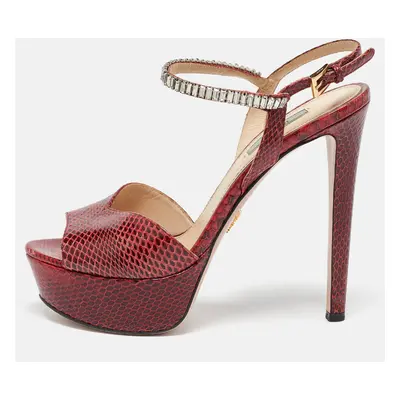 Prada Red Snakeskin Crystals Embellished Platform Sandals Size