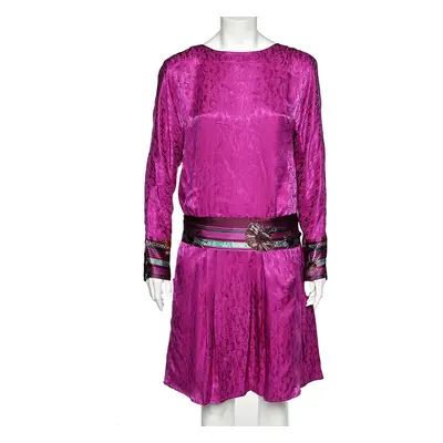 Class by Roberto Cavalli Purple Silk Contrast Waist Tie Detail Dress