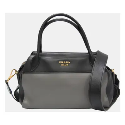 Prada Black/Gray Calf Leather City Bowling Ribbon Bag