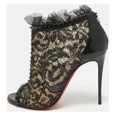 Christian Louboutin Black Lace and Patent Leather Juliettra Booties Size