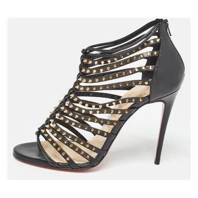 Christian Louboutin Black Studded Leather Millaclou Sandals Size 36.5