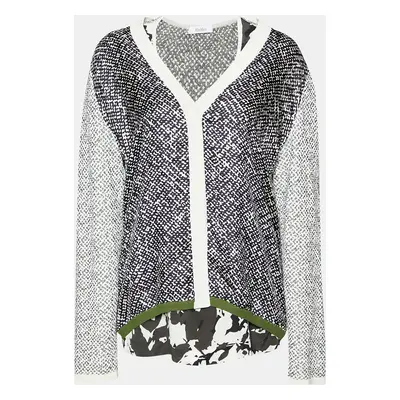 Max Mara Monochrome Knit & Silk Paneled Top & Cardigan Set