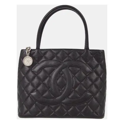 Chanel Black Calfskin Medallion Tote Handbag