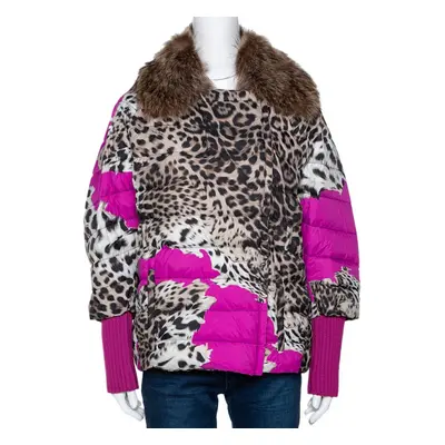 Roberto Cavalli Beige Animal Print Quilted Fur Lined Jacket