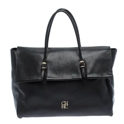 Carolina Herrera Black Leather Tempo Collection Adagio Tote