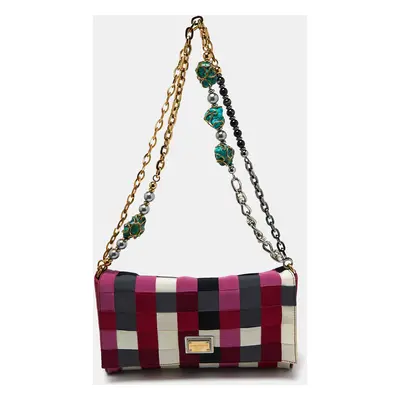 Dolce & Gabbana Multicolor Canvas and Suede Flap Chain Clutch