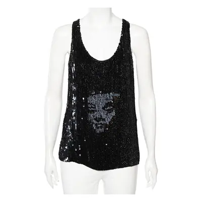 Alexander McQueen Black Sequinned Silk And Beaded Skull Pattern Sleeveless Top