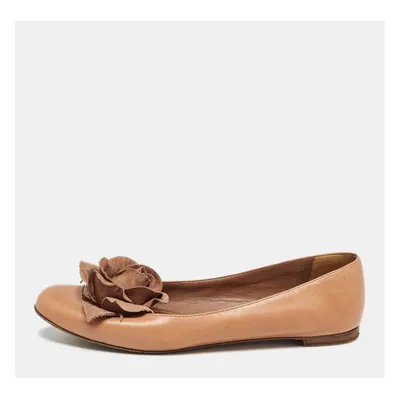 Yves Saint Laurent Brown Leather Rose Applique Ballet Flats Size 38.5