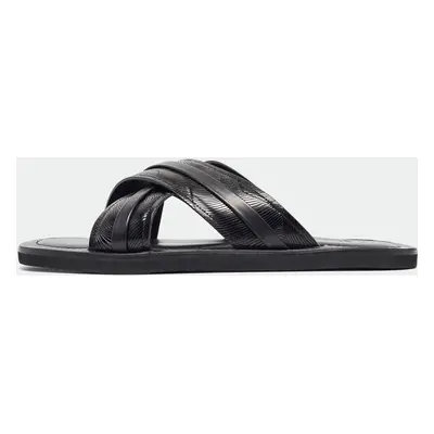 Malone Souliers Black Textured Leather Slides Size