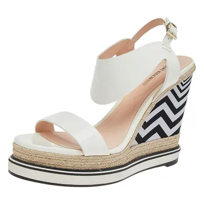 Nicholas Kirkwood White Patent Leather Wedge Espadrille Ankle Strap Sandals Size