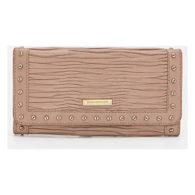 Burberry Old Rose Pleated Leather Flap Continental Wallet