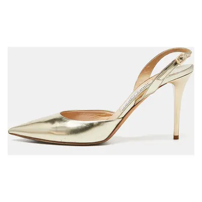 Jimmy Choo Gold Mirror Leather Pointed Toe Slingback Sandals Size 38.5