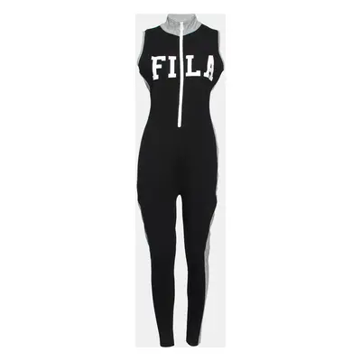 Fila Black & Grey Logo Printed Cotton Sleeveless Jumpsuit