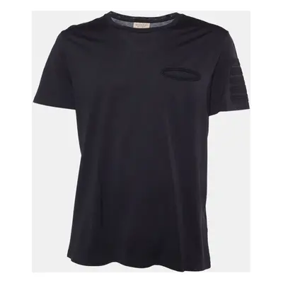 Burberry Black Cotton Sleeve Detail Crew Neck T-Shirt