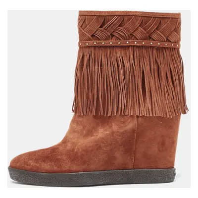 Le Silla Brown Suede Fringe Ankle Boots Size 37.5