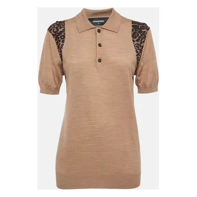 Dsquared2 Brown Wool Knit Shoulder Trimmed Polo Tshirt