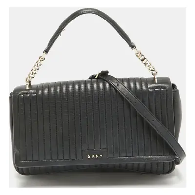 DKNY Black Pinstripe Quilted Leather Gansevoort Top Handle Bag