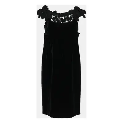 Yves Saint Laurent Black Velvet Bow Applique Midi Dress