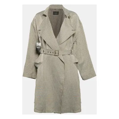 Emporio Armani Beige Gingham Linen Blend Trench Coat