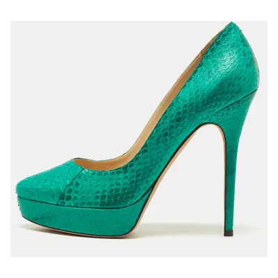 Jimmy Choo Green Watersnake Leather Platform Pumps Size