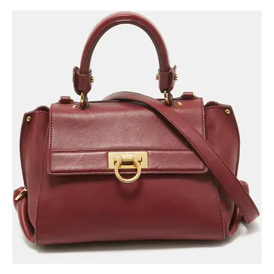 Salvatore Ferragamo Burgundy Leather Sofia Top Handle Bag