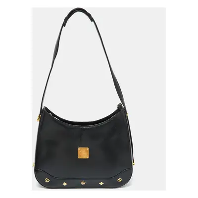 MCM Black Leather Zip Shoulder Bag