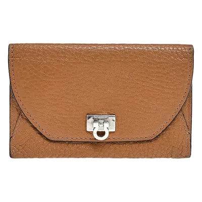 Salvatore Ferragamo Brown Leather Gancio Flap Card Holder