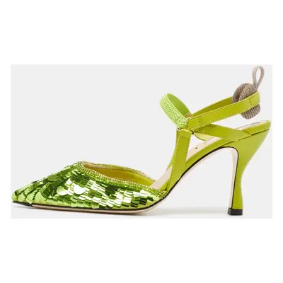 Fendi Green Sequins Embellished Fabric Colibri Lite Pumps Size