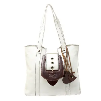 Dolce & Gabbana White/Buckle Leather Buckle Tote