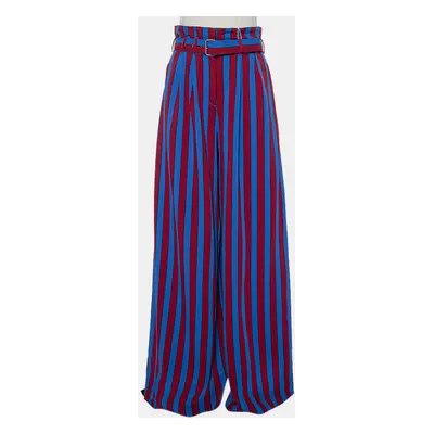 Maison Martin Margiela Red & Blue Striped Synthetic Belted Palazzo Pants