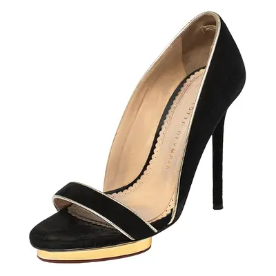 Charlotte Olympia Black Suede Christine Open Toe Sandals Size 36.5