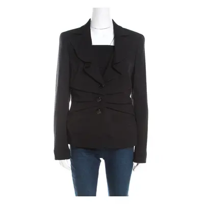 Escada Black Wool Pleat Detail Button Front Beaneth Jacket