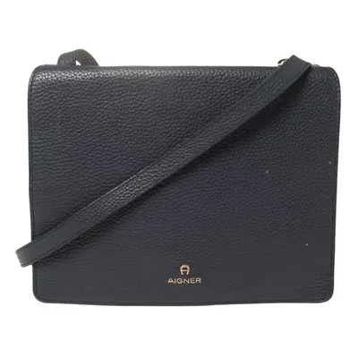 Aigner Navy Blue Leather Flap Crossbody Bag