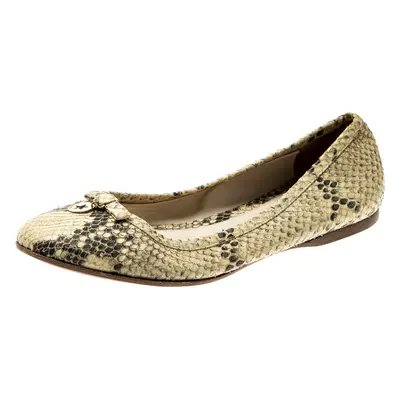 Fendi Beige Python Leather Bow Detail Ballet Flats Size