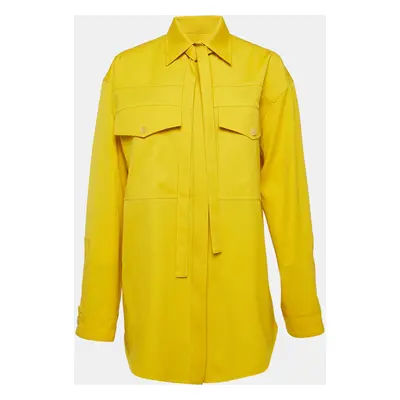 Jil Sander Yellow Wool Gabardine Oversized Tie-Up Neck Detail Shirt